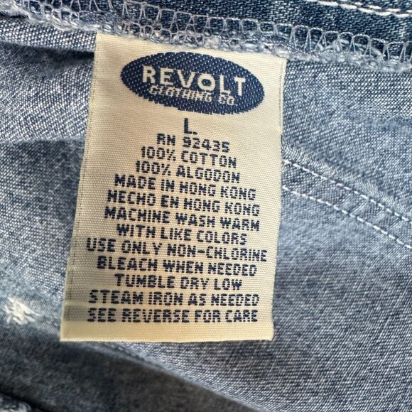 90s Vintage Revolt Blue Denim Rainbow Trim Straight Leg  Utility Overalls Size L - Picture 15 of 16